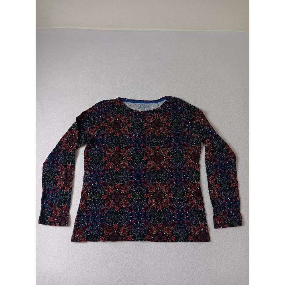 Croft & Barrow The Classic Tee Womens M Floral Long Sleeve Cotton Top Boho Black